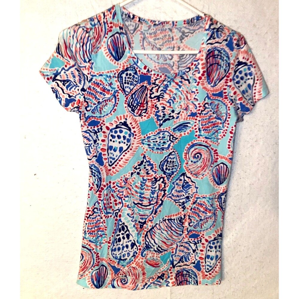 Lilly Pulitzer Karrie Top Shell me about it Women's M top Tshirt ocean cruise